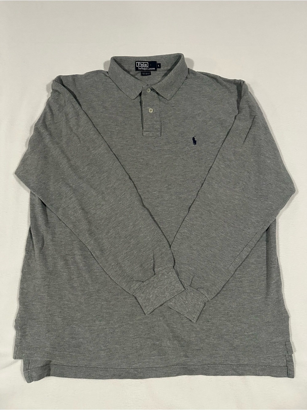 Ralph Lauren Long-Sleeve Polo Shirt - Heather Gray with Navy Pony